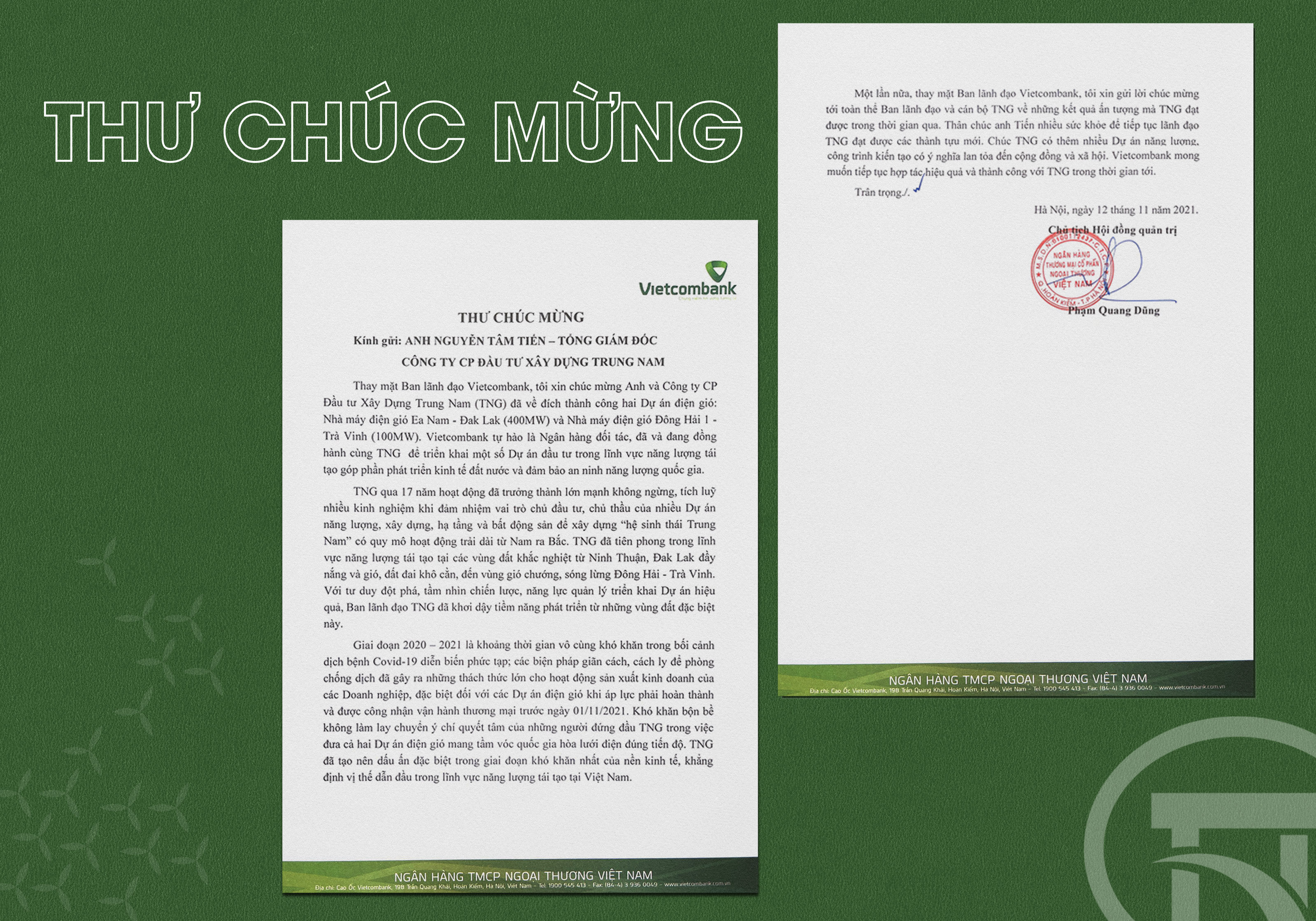VIETCOMBANK CHÚC MỪNG TRUNG NAM NHÂN DỊP CÁC DỰ ÁN VỀ ĐÍCH THÀNH CÔNG